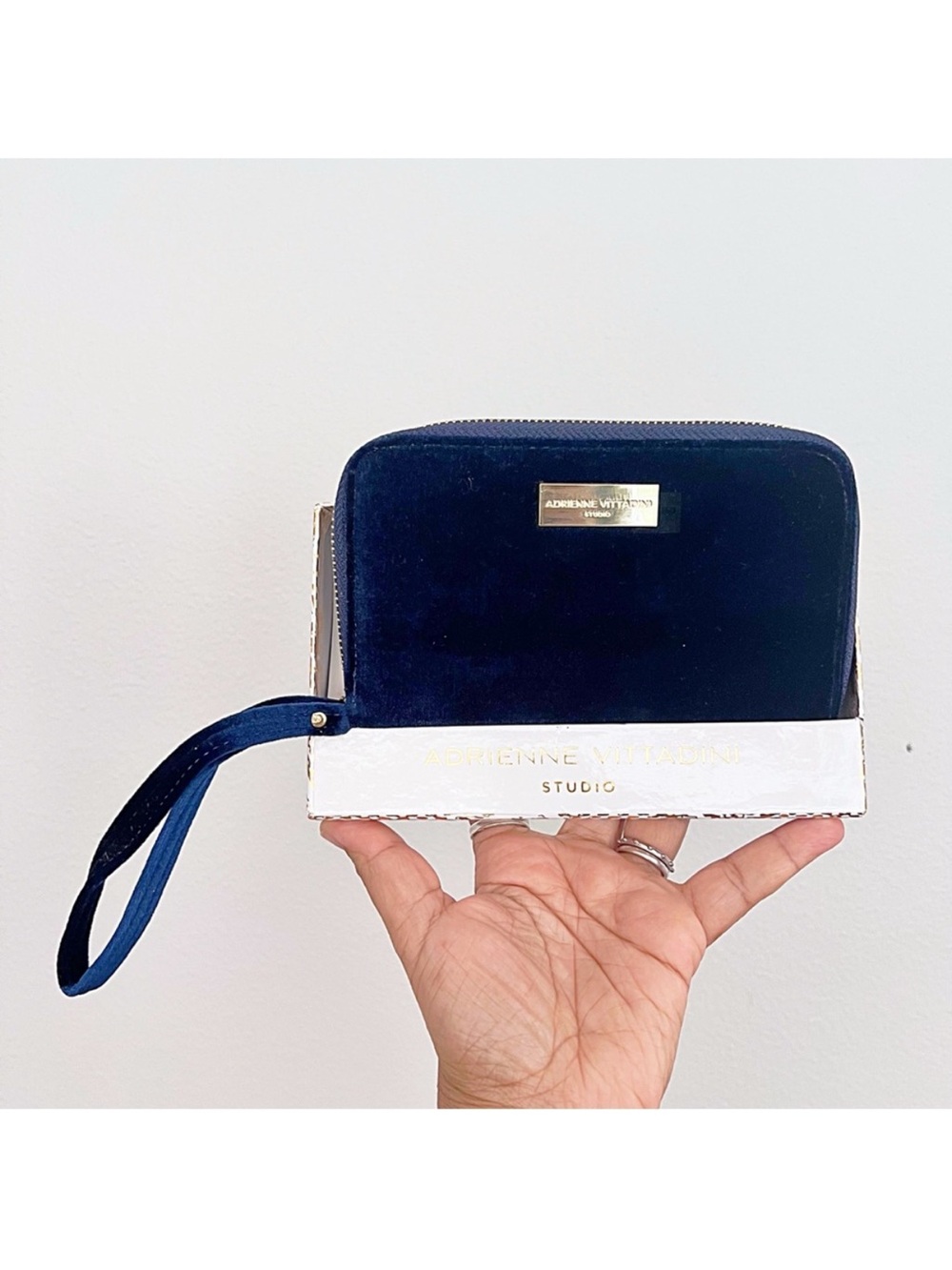 Adrienne Vittadini Navy Blue Velvet Zip Around Wallet Wristlet